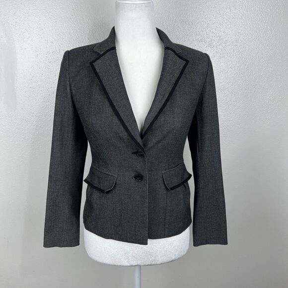 Halogen Blazer Women 0 Petite Black White Button Up Career Jacket Shoulder Pads - Picture 14 of 14